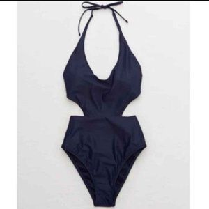 Aerie Navy Cut Out One Piece Swimsuit Large Long